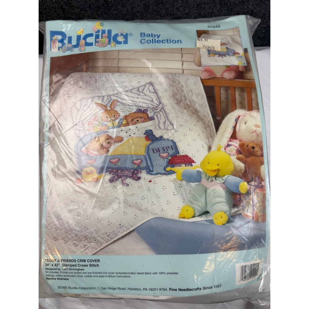 Bucilla Teddy & Friends Stamped Cross Stitch Crib Cover Kit 41049 Vintage 1995